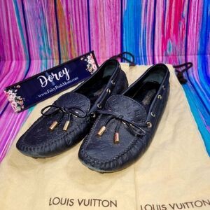Louis Vuitton Black Monogram Leather Gloria Loafer Driving Shoes Moccasins